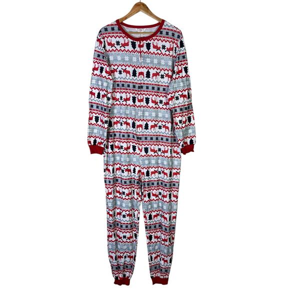 NWT PatPat One Piece Pajamas Womens XL Red Moose Fair Isle Christmas Funny - Picture 2 of 8